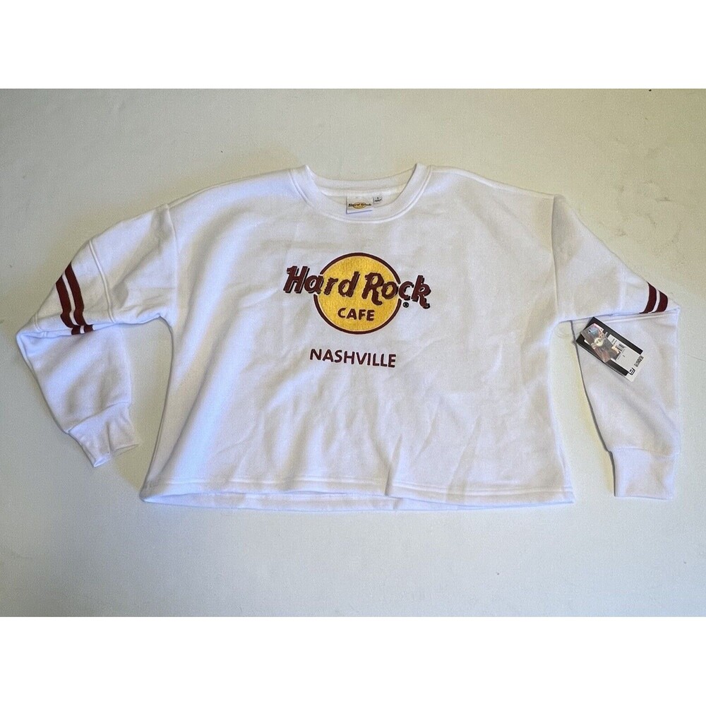 Hard Rock Cafe Nashville Crop Crewneck Sweatshirt White Large Chain Stitch NWT